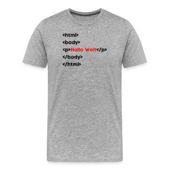 Hallo Welt HTML – Lustiges Programmierer & Coding  - Männer Premium Bio T-Shirt - Grau meliert - Vorne - Damien (186cm)