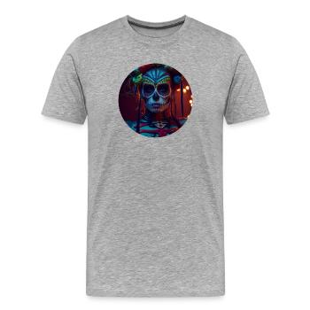 Jour des morts | Día de Muertos | Mexique - T-shirt bio Premium Homme - gris chiné - Devant - Damien (186cm)