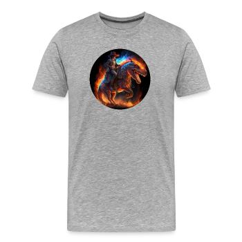 Indiana Jones reitet auf Dinosaurier T-Rex - Männer Premium Bio T-Shirt - Grau meliert - Vorne - Damien (186cm)