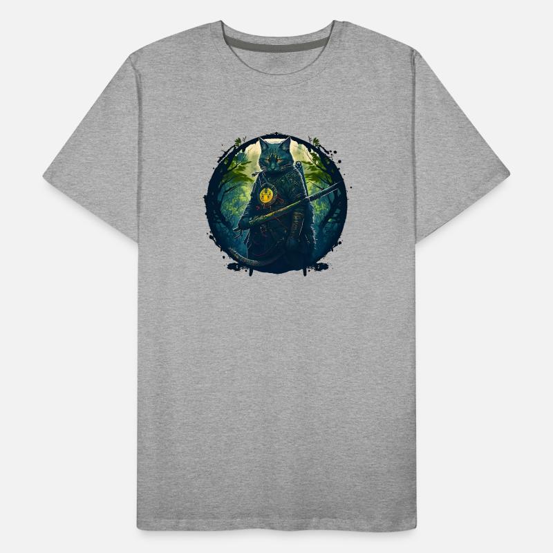 Chat comme samouraï dans la forêt T-shirt bio Premium Homme