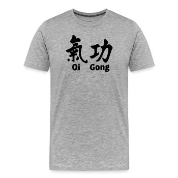 QI gong script avec texte horizontal - T-shirt bio Premium Homme - gris chiné - Devant - Damien (186cm)
