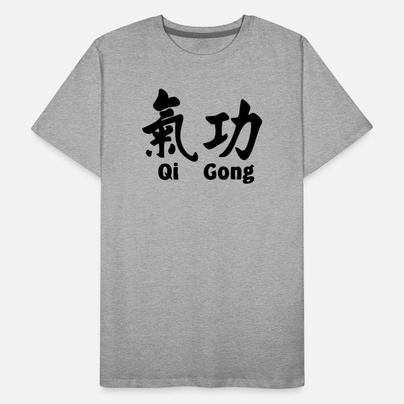QI gong script avec texte horizontal T-shirt bio Premium Homme