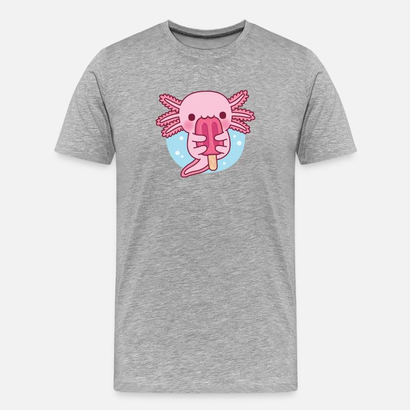 Mignon Axolotl mangeant de la glace - T-shirt bio Premium Homme - gris chiné