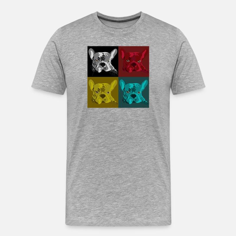 Frenchie Pop Art Vierfarb Design - Männer Premium Bio T-Shirt - Grau meliert