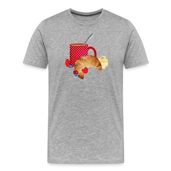 Breakfast still life with croissant, coffee, berries - Men's Premium Organic T-Shirt - heather grey - Front - Damien (186cm)