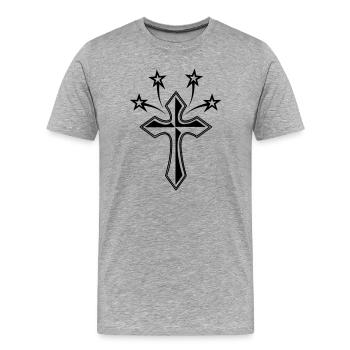 Kreuz mit vier Sternen - Männer Premium Bio T-Shirt - Grau meliert - Vorne - Damien (186cm)