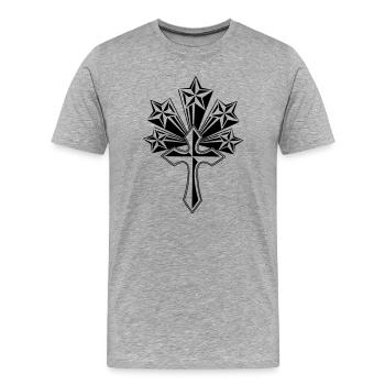 Croix avec cinq étoiles transparentes - T-shirt bio Premium Homme - gris chiné - Devant - Damien (186cm)