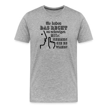 Spruch "Sie haben das Recht zu schweigen" - Männer Premium Bio T-Shirt - Grau meliert - Vorne - Damien (186cm)