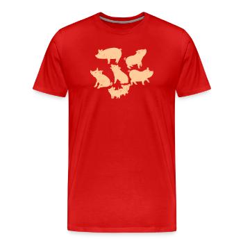 Five pigs and two piglets - Men's Premium Organic T-Shirt - red - Front - Damien (186cm)