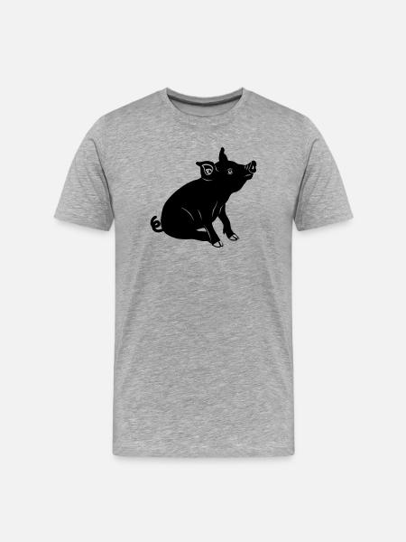 Pig sitting logo Shadow image - Men's Premium Organic T-Shirt - heather grey