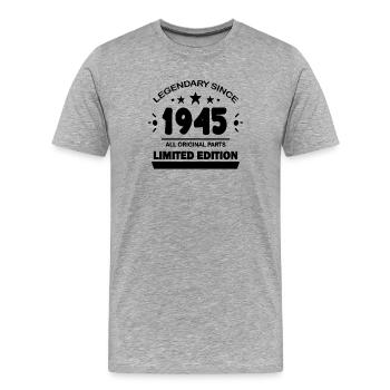 1945 - Né 1945 - Année de construction 1945 - T-shirt bio Premium Homme - gris chiné - Devant - Damien (186cm)