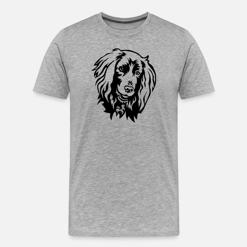 Deutsch Langhaar Kopf - Männer Premium Bio T-Shirt - Grau meliert