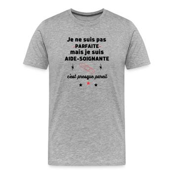 Pas parfaite aide soignante, aide-soignante, santé - T-shirt bio Premium Homme - gris chiné - Devant - Damien (186cm)