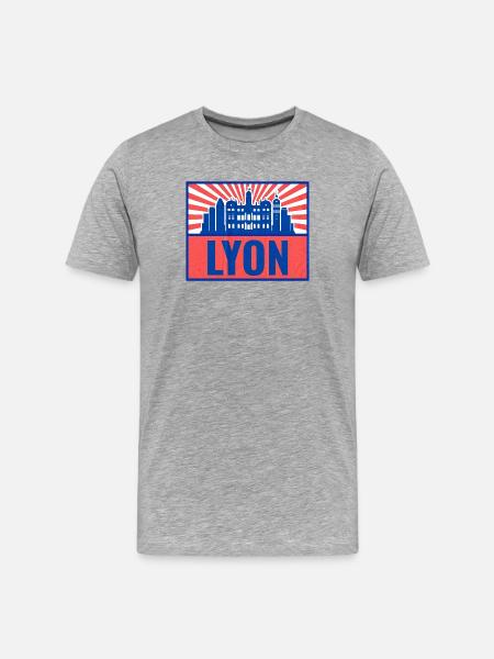 Lyon Skyline BlauRot Retro - Männer Premium Bio T-Shirt - Grau meliert