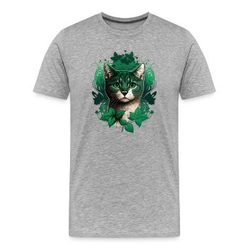 Katze mit Efeu Rahmen - Männer Premium Bio T-Shirt - Grau meliert - Vorne - Damien (186cm)