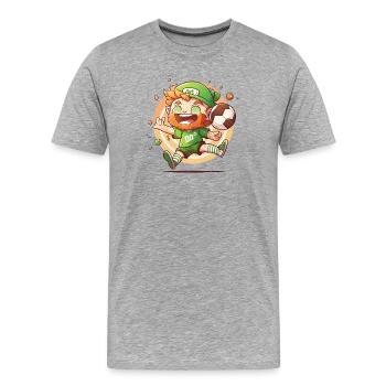 Cartoon Leprechaun mit Fußball - Männer Premium Bio T-Shirt - Grau meliert - Vorne - Damien (186cm)