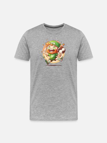 Cartoon Leprechaun mit Fußball - Männer Premium Bio T-Shirt - Grau meliert