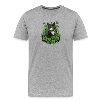 Chat noir et blanc avec lierre et papillons - T-shirt bio Premium Homme - gris chiné - Devant - Damien (186cm)