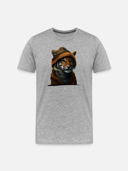 Sød tiger med strikket hat | Wildlife Skjorte - Herre Premium T-shirt økologisk - grå meleret