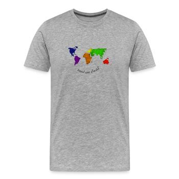 rund um d'Wöd - rund um die Welt, Dialekt - Männer Premium Bio T-Shirt - Grau meliert - Vorne - Damien (186cm)