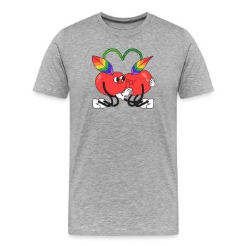 cherry, queer, cherry, hugging - Men's Premium Organic T-Shirt - heather grey - Front - Damien (186cm)