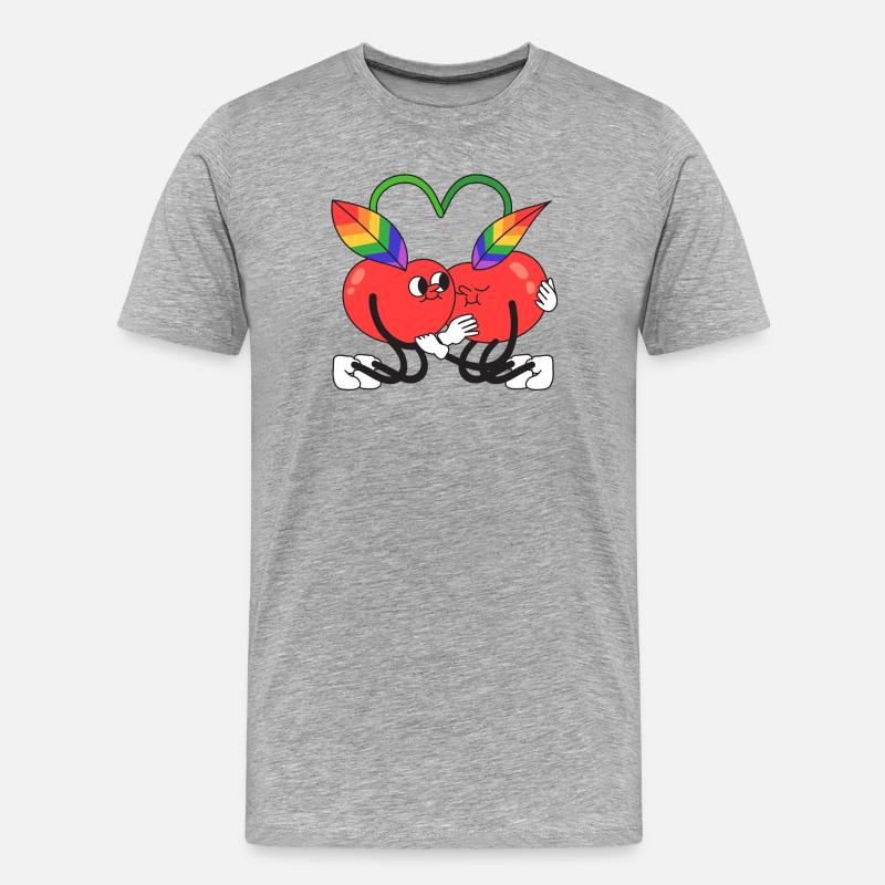 Kirsche, queer, Kirsche, Umarmung - Männer Premium Bio T-Shirt - Grau meliert