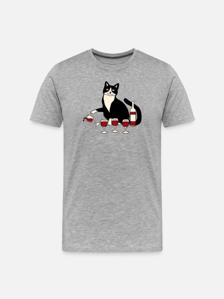 Verre à vin pour chat - T-shirt bio Premium Homme - gris chiné