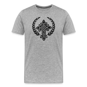 Logo de croix celtique dans une couronne de laurier - T-shirt bio Premium Homme - gris chiné - Devant - Damien (186cm)