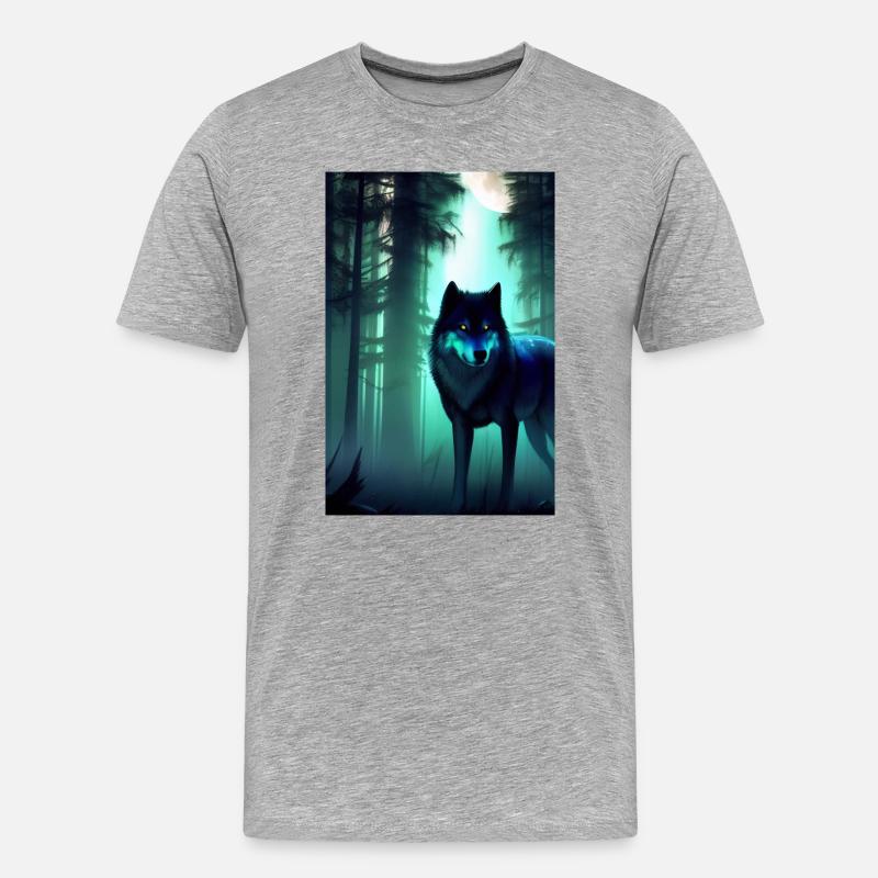 Wolf im Wald - Männer Premium Bio T-Shirt - Grau meliert
