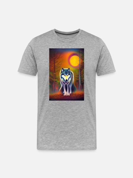 Wolf and Moon - Men's Premium Organic T-Shirt - heather grey