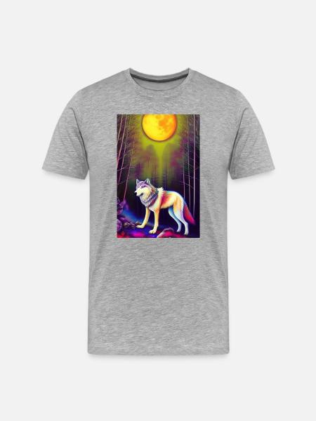 Wolf and Moon - Men's Premium Organic T-Shirt - heather grey
