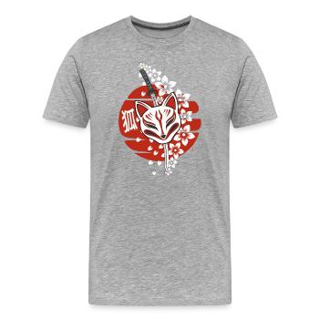 Japan Anime Maske Kitsune - Männer Premium Bio T-Shirt - Grau meliert - Vorne - Damien (186cm)