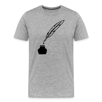 Feder als Stift zum Schreiben - Männer Premium Bio T-Shirt - Grau meliert - Vorne - Damien (186cm)