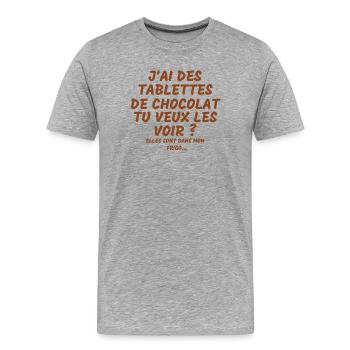 chocolat, manger du chocolat, accro au chocolat - T-shirt bio Premium Homme - gris chiné - Devant - Damien (186cm)