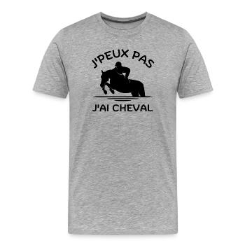 équitation, jumping, saut d'obstacles - T-shirt bio Premium Homme - gris chiné - Devant - Damien (186cm)