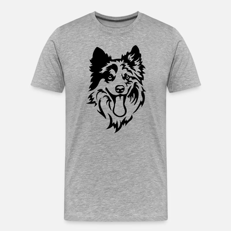 Border Collie Kopf - Männer Premium Bio T-Shirt - Grau meliert