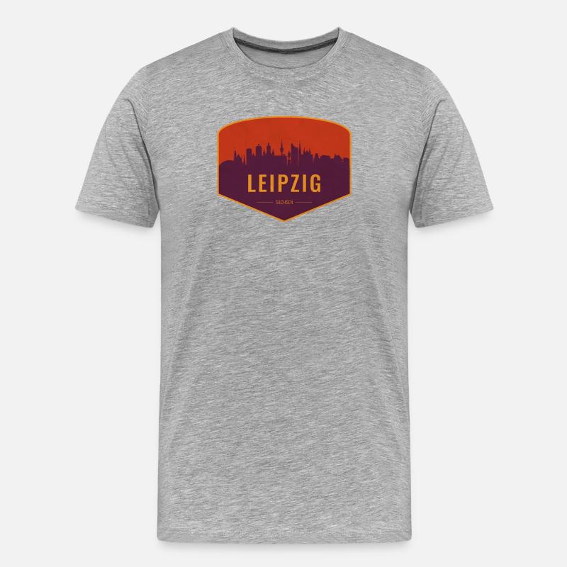 Leipzig Skyline Shield - Männer Premium Bio T-Shirt - Grau meliert