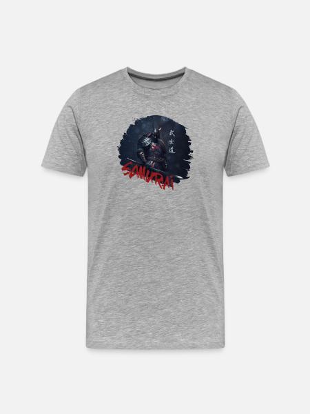 Samurai Krieger mit Katana - Männer Premium Bio T-Shirt - Grau meliert
