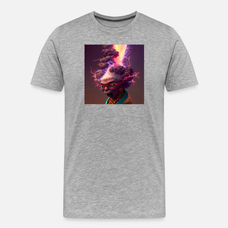 elektrik-Porträt 13 – Neonvulkanische Großmutter - Männer Premium Bio T-Shirt - Grau meliert