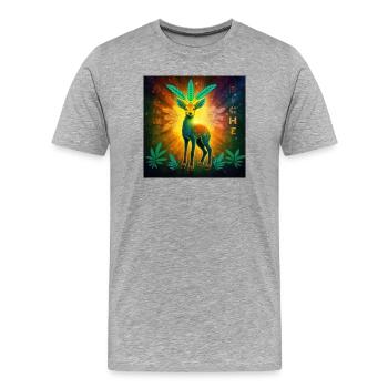 Kosmisches Reh mit Cannabisblättern - Männer Premium Bio T-Shirt - Grau meliert - Vorne - Damien (186cm)