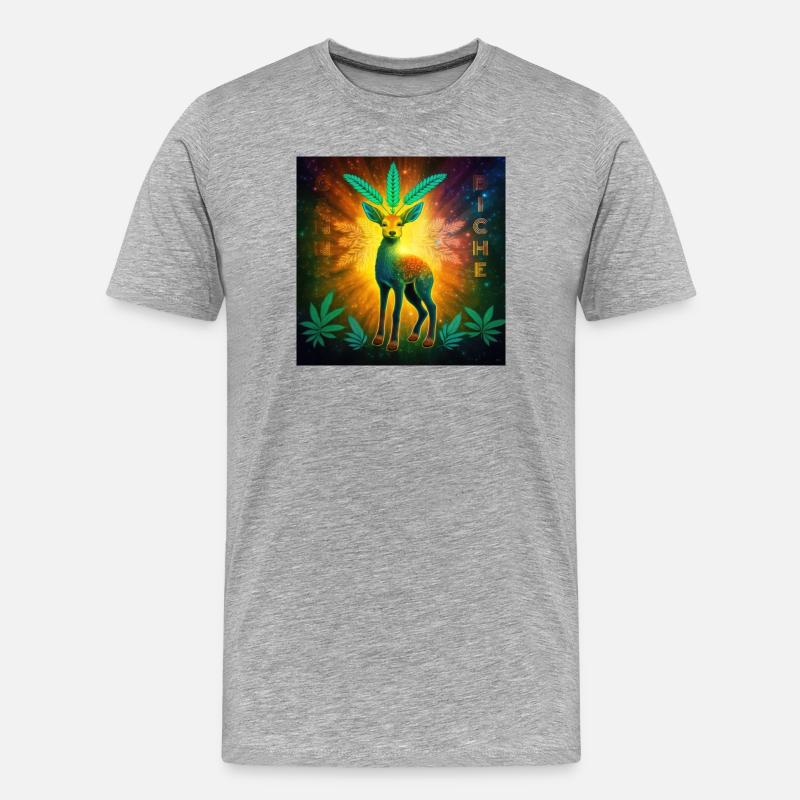 Kosmisches Reh mit Cannabisblättern - Männer Premium Bio T-Shirt - Grau meliert