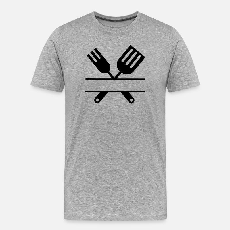 Grill-Emblem Besteck Monogramm - Männer Premium Bio T-Shirt - Grau meliert