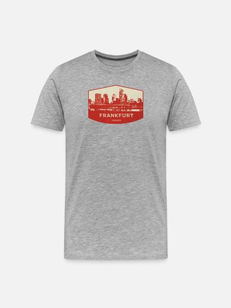 Frankfurt Skyline Rot Badge - Männer Premium Bio T-Shirt - Grau meliert