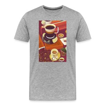 Kaffee, Kaffeebohnen - Männer Premium Bio T-Shirt - Grau meliert - Vorne - Damien (186cm)