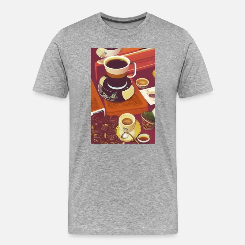 Kaffee, Kaffeebohnen - Männer Premium Bio T-Shirt - Grau meliert