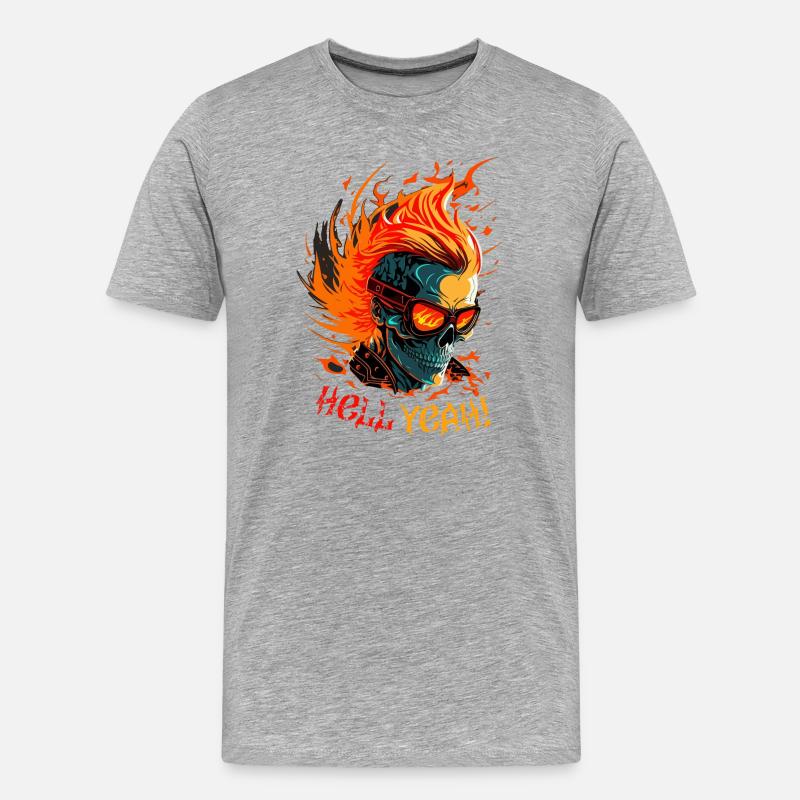 Flaming Skull with Hell Yeah - Men's Premium Organic T-Shirt - heather grey