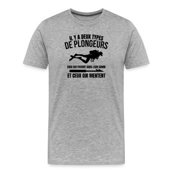 plongée sous-marine, fan de plongée - T-shirt bio Premium Homme - gris chiné - Devant - Damien (186cm)