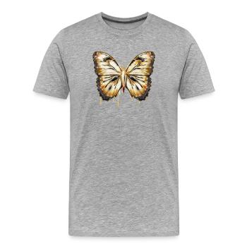 handgezeichneter gold glänzender Schmetterling - Männer Premium Bio T-Shirt - Grau meliert - Vorne - Damien (186cm)