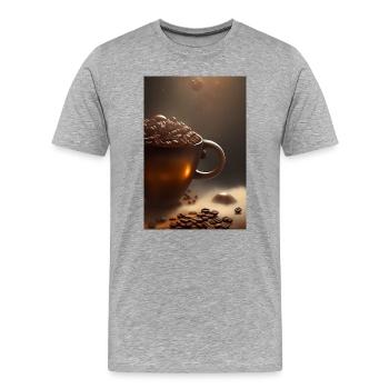 Kaffee, Kaffeebohnen - Männer Premium Bio T-Shirt - Grau meliert - Vorne - Damien (186cm)