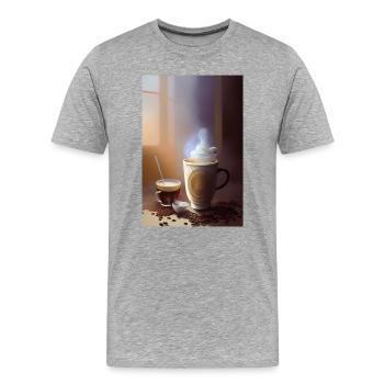 Kaffee, Kaffeebohnen - Männer Premium Bio T-Shirt - Grau meliert - Vorne - Damien (186cm)